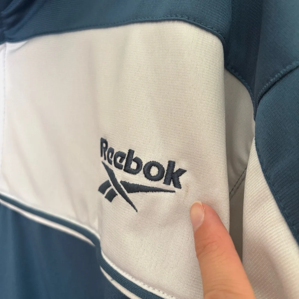 Vintage Reebok Jacket Mens Large White Blue Black Full Zip Pockets Track 90s